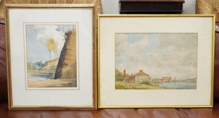 Martin Hardie (1875-1952), two watercolours, ‘Laundry being washed in the river, Italy’ and one other, each signed, one dated 1918, largest 25 x 36cm. Condition - foxed